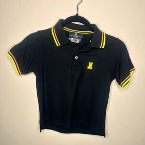 Psycho Bunny Kids Black Polo Shirt with Yellow Accents